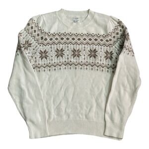 J. Crew Sweater Men's M Fair Isle Cotton Snowflake Skiing Winter White